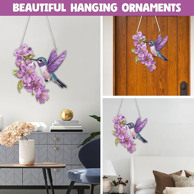 NAIMOER DIY Hanging Diamond Art Kits for Adults, Hummingbird Diamond Painting Kits, Special Shaped Rhinestone, Acrylic 5D Gem Art Craft Window Pendants Home Garden Wall Hanging Ornament Kits