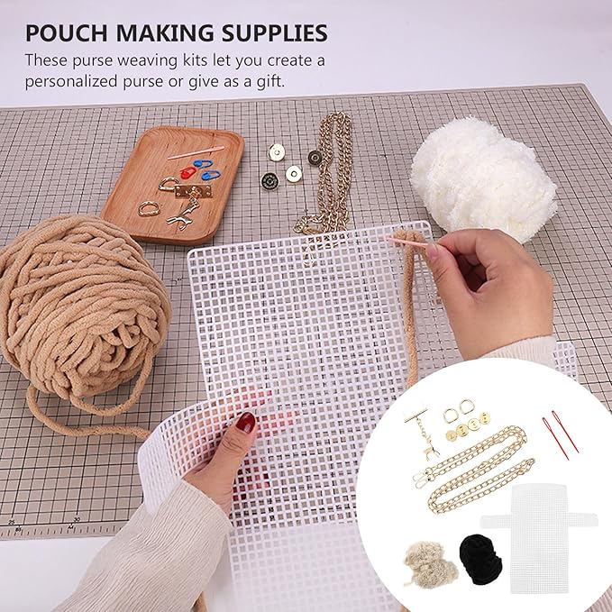 DOITOOL DIY Cross Stitch Purse Kit with Deer Pendant Handmade Braided Yarn Bag Material Set for Crochet and Knitting Compact 7.28X4.13X1.77In Portable DIY Sewing Accessory for Women