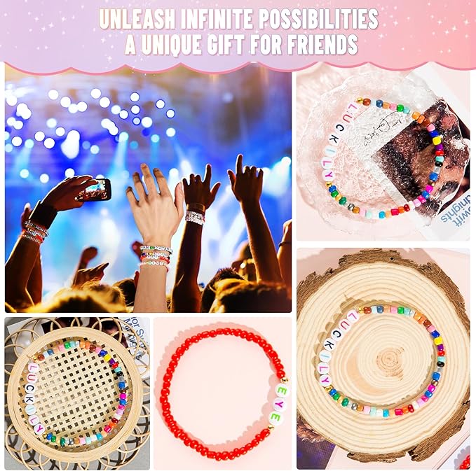 Goldwise Friendship Bracelet Kit 3 Boxes-8706 Pcs 48 Colors Bracelet Making Kits with Glass Seed, 5 Styles Letter and Number Beads with Charms, Gift Party
