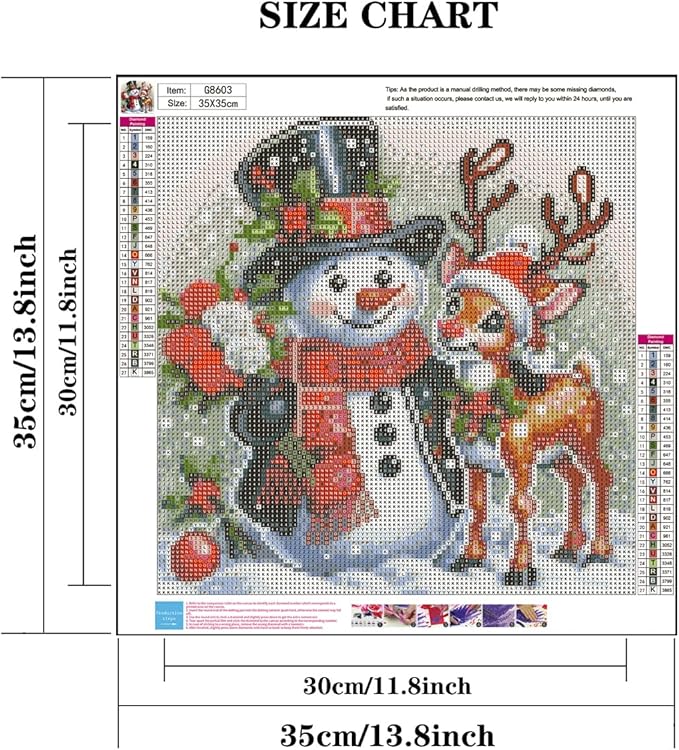 Christmas Snowman Deer Diamond Art Kits for Adult, Xmas 5D Diamond Painting Kits for Beginners, DIY Full Drill Winter Holiday Rhinestone Diamond Dots Gem Painting Art Craft Home Decor 14 x14 Inch
