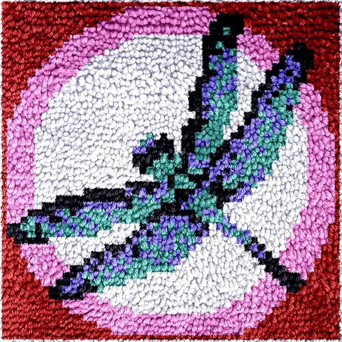 Numptain Latch Hook Kits for Adults,DIY Rug Crafts Dragonfly Pattern Color Printed Canvas,Latch Hook Kits for Beginners Handmade Needlework Crafts Home Decoration,12"x12" NT4