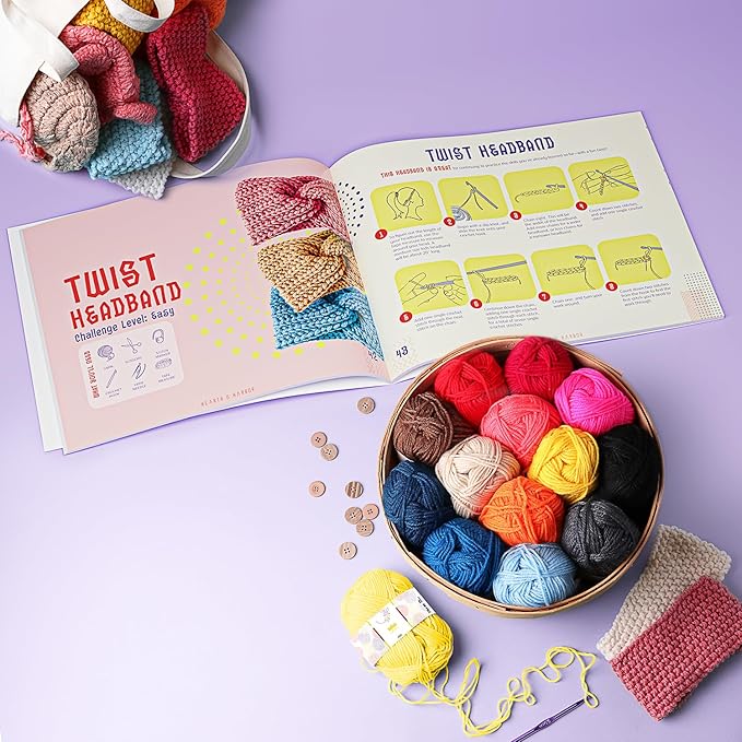 learn to crochet kit for beginners adults – beginner crochet kit for adults and kids, 80 piece crochet set with step-by-step guide and projects book, crochet starter kit, crochet yarn, and hooks
