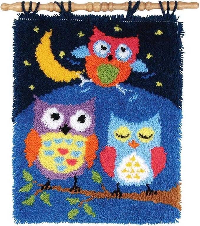 MIAOLLUN Latch Hook Kits, Cute Owl Under The Moon DIY Latch Hook Rug Crafts for Adults Beginner with Printed Canvas Pattern Embroidery for Home Decor Gift 52X38cm/20.5 Inch X15 Inch