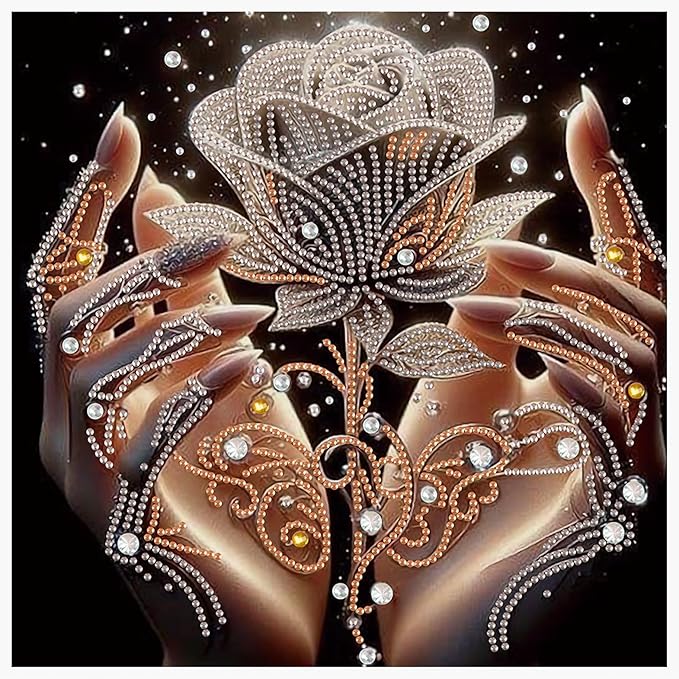 AiYuanzsh 5D Special Shaped Diamond Painting Kit - The Rose in Hand Design, Unique Crystal Rhinestone Diamond Art Set for Beginners and Adults, Perfect for Home Wall Decor and Holiday Gifts