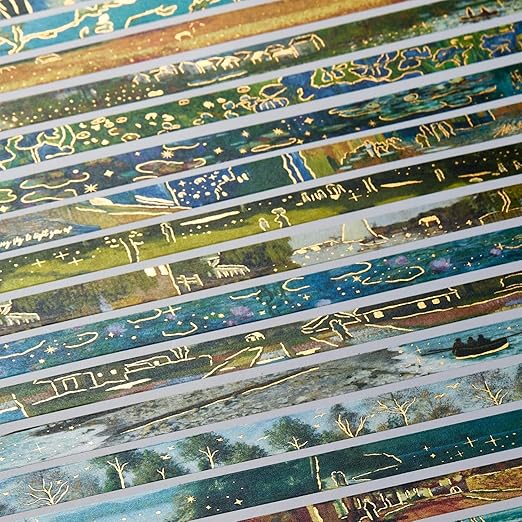 YUBX Landscape Washi Tape Set in Oil Painting Style 20 Rolls Scenery Drawing Masking Gold Foil Graphic Decorative Tapes for Arts, DIY Crafts, Journals, Planners, Scrapbook, Wrapping (Classic)