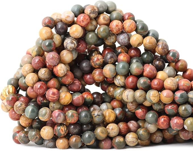 cheavian 60pcs 6mm natural picasso jasper gemstone round loose beads for jewelry making 1 strand 15"