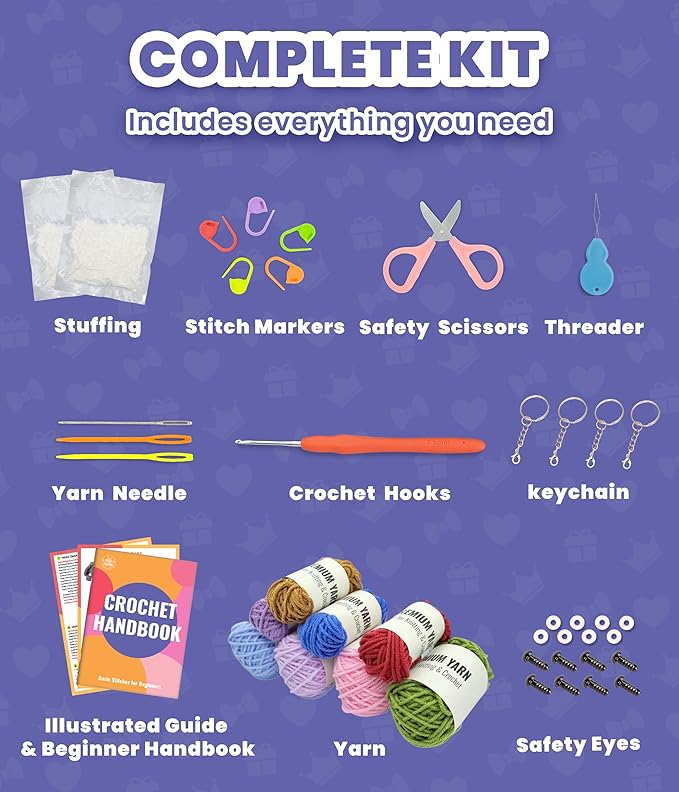 PAITIN Crochet Kit for Beginners – DIY Dinosaur Crochet Craft Project, Easy Handmade Yarn Art Kit for Adults with Step-by-Step Video Tutorial
