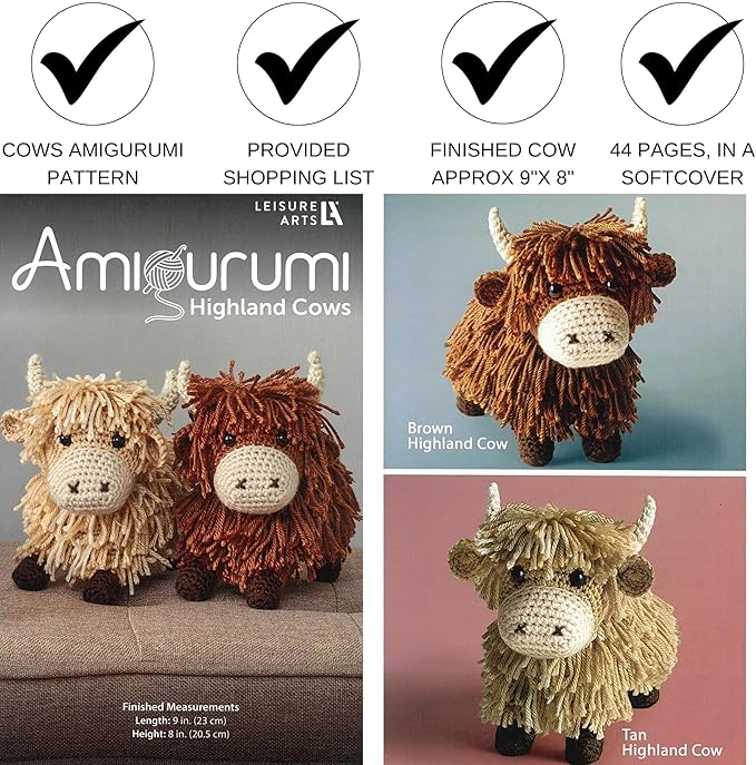 LEISURE ARTS Highland Cows Amigurumi Pattern – Crochet Amigurumi Pattern Books for Beginners & Experts Featuring Cute Highland Cows, A Must-Have Crochet Animals Book