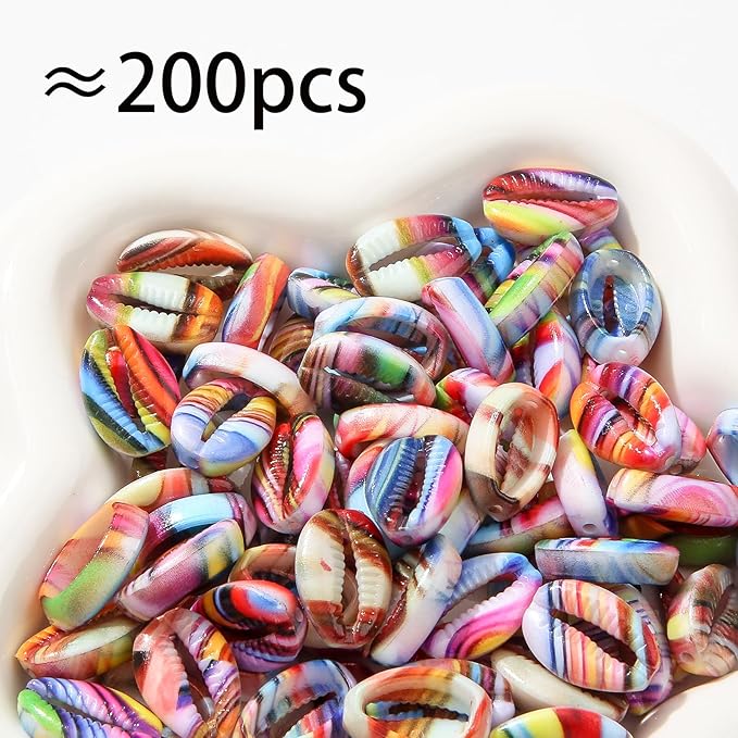 200pcs Acrylic Shell Beads Ocean Sea Theme Shell Charms Summer Hawaii Beaded for Jewelry Making Beading Kit Bracelets DIY Supplies (Color Shell)