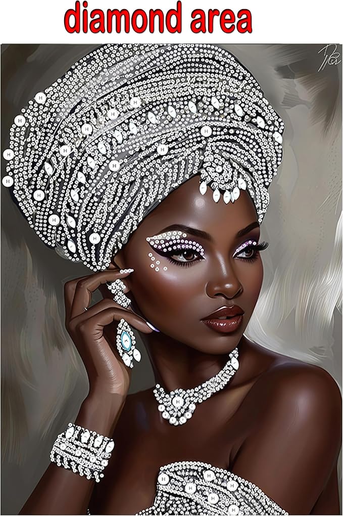 African Woman Diamond Art Kits for Adults,5D Partial DIY Diamond Painting kit for Beginners,Special Shaped Diamond Art,Sparkling gem Art,Diamond Mosaic Embroidery,wall Art Home Decor,11.81x15.7inch