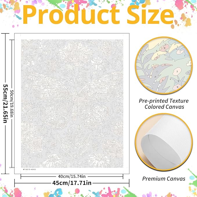 Paint by Numbers for Adult, Butterfly Paint by Numbers Kit for Adults Beginners, DIY Acrylic Oil Painting Kits with Brushes for Home Wall Decor 16x20Inch
