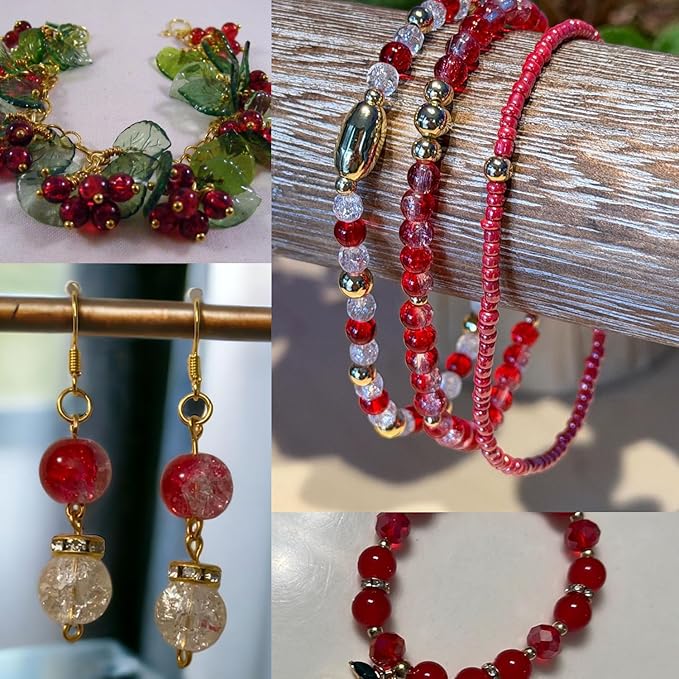 500pcs Glass Beads Red, 6mm Assorted Crystal Bead for Jewelry Making, Round Spacer Loose Beads Kit for DIY Charms Bracelets Necklaces Earrings