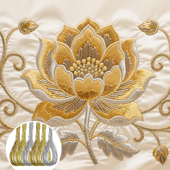 6 Skeins Metallic Embroidery Thread Polyester Cross Stitch Floss Hand Embroidery String for Sewing Making Yarn Accessories Craft String Art Supplies, Gold+Yellow+Silver