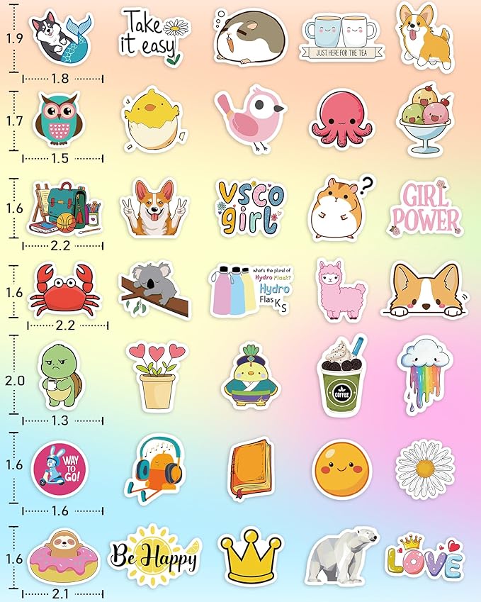 100 pcs stickers for kids, cute water bottle vinyl waterproof laptop stickers for students gifts school supplies classroom teacher prizes sticker pack for kids girls teens