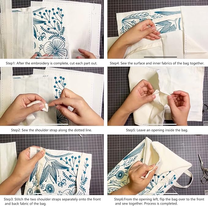 smart-feather flower embroidery kit tote bag, hand embroidery kit for adults beginner with embroidery patterns, embroidery hoop,diy sewing kit