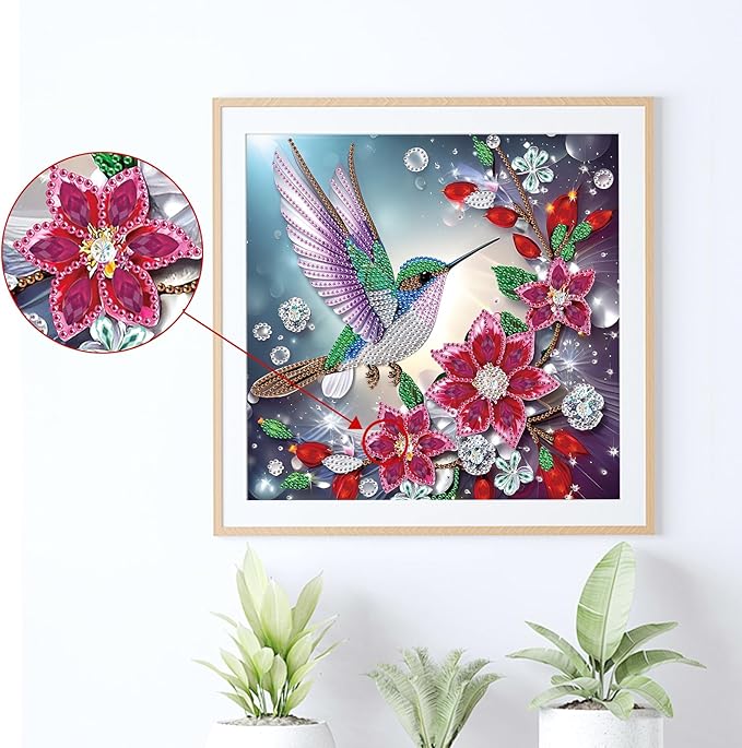 AiYuanzsh Special Shape Diamond Art Kits for Adults, Hummingbird and Flowers 5D Crystal Rhinestone Diamond Art Canvas, DIY Paint by Diamonds Craft Kits, Sparkling Diamond Painting Wall Décor