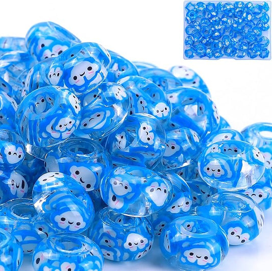 AIPRIDY Girls' Lucky Beads Lover Amber Beads, Big Hole Spacer Beads European Craft Beads for DIY Charms Bracelet Jewelry Making (Blue Smiling Face)