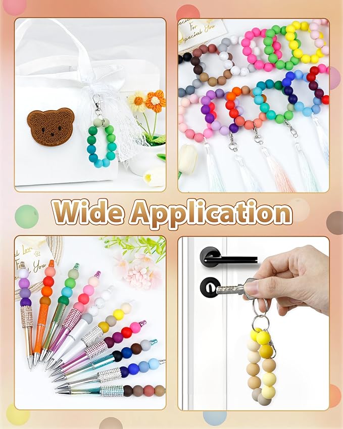 160pcs fiveizero 15mm silicone beads for keychain making - mixed color round rubber beads bulk, diy craft supplies for bracelets necklaces pens(brown)