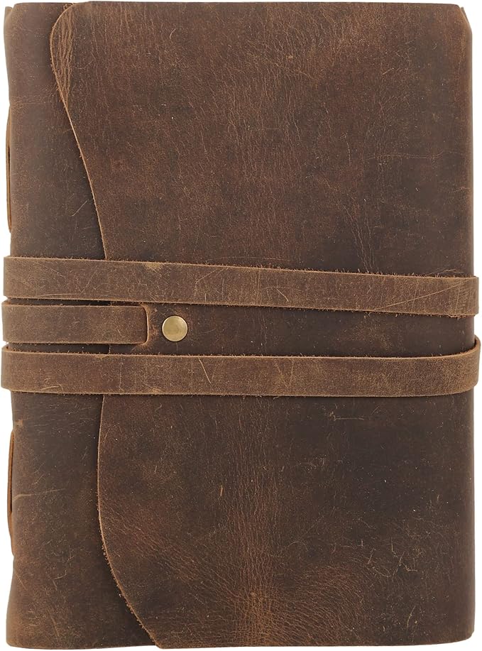 KomalC Handmade Leather Journal | Writing Notebook Diary | Bound Daily Notepad For Men & Women Unlined Paper Medium, writing pad for artist, sketch