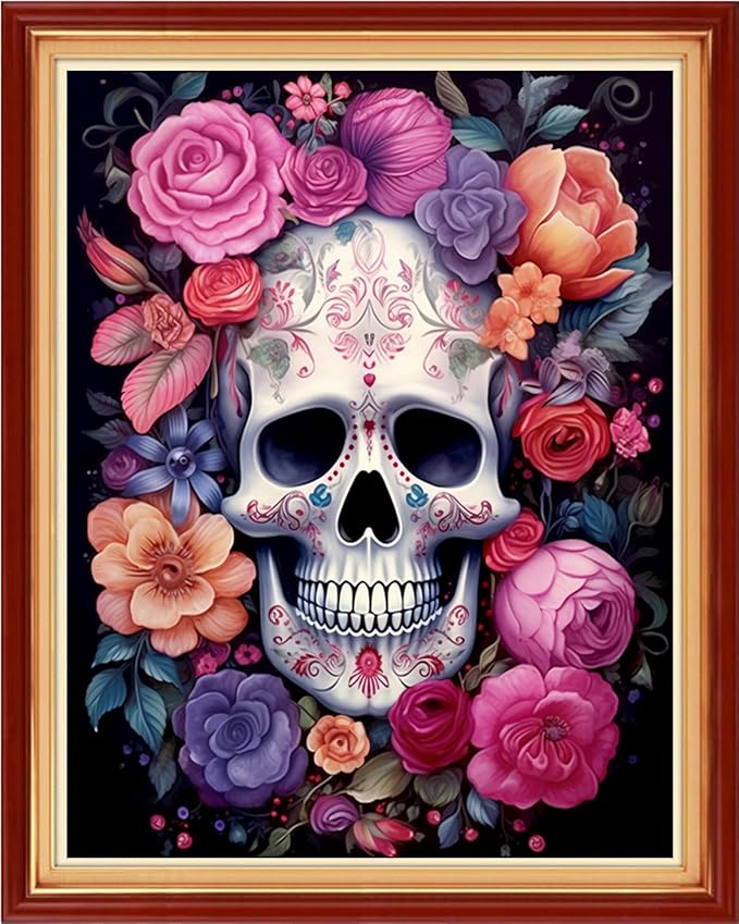 foxhool stamped cross stitch kits,11ct printed cross stitch pattern full embroidery kits for beginner needlepoint kits-flower skeleton 16x20 inch