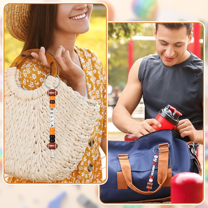Landical 564 Pcs Sports Keychain Making Kit DIY Baseball Basketball Football Soccer Bead Keychain Craft Adjustable Letter Bead Sport Party Favor Gift Backpack Accessories Holiday Decor(Retro Color)