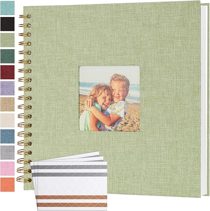 Scrapbook Photo Album 10x10 Inches 40 Pages Hardcover Kraft Paper Linen Cover Scrap Book Memory Book DIY Scrapbook Albums for Wedding Baby Boyfriend Travel Anniversary Family, GreenGrass