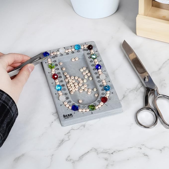 The Beadsmith Mini Bead Board, Grey Flocked, 16” U-Shaped Channel, 4 x 6.75 inches, Design Boards for Creating Bracelets, Necklaces and Other Jewelry