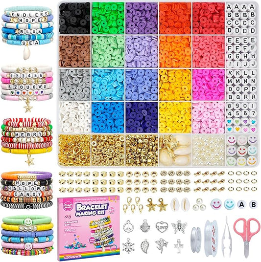 LZOUOWO 5300 Clay Beads Bracelet Making Aesthetic Kit, Polymer Heishi Preppy Letter Beads for Friendship Bracelet, Pearl Disc Beads Charms for Jewelry Making, DIY Creative Gift for Girls 8-12 Teens