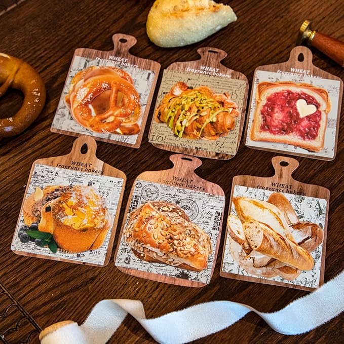 Doukado 48 Pieces Vintage Bread Large Size Stickers and Scrapbook Paper Kit, 6 Pack Aesthetic Decorative Background Scrapbook Stickers for Scrapbooking, Journaling, DIY Crafts and Planner Supplies