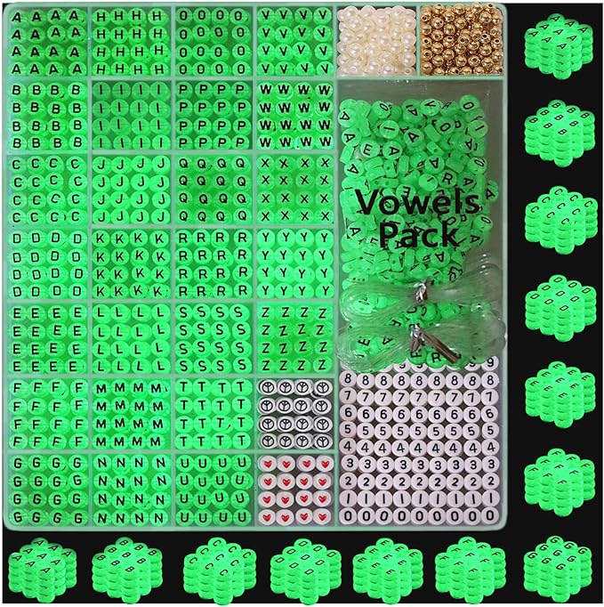 Letter Beads for Bracelets - 1650 Pcs Glow in The Dark Letter Beads with Extra Vowels & Number Beads and Spacer Beads - Ideal for Bracelets, Necklaces,Friendship Bracelet Kits
