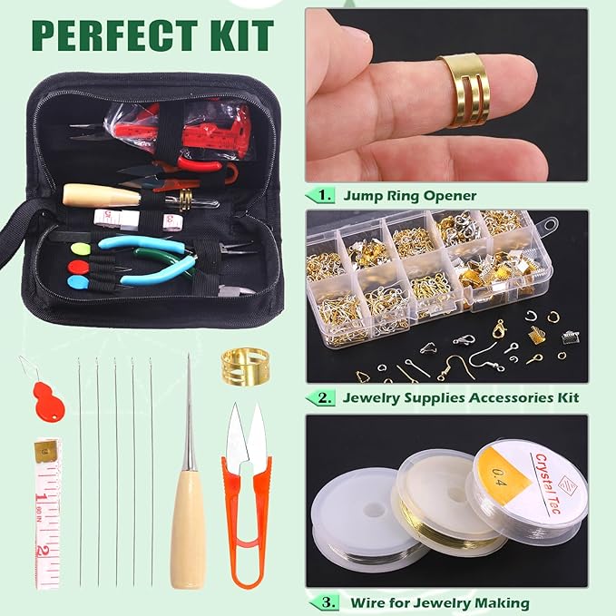 Keadic 950Pcs Jewelry Making Supplies Kit Includes Jewelry Wires, Eye Screw Pin, Jump Ring, Cord End, Lobster Clasps, Earring Hooks, Mini Jewelry Pliers for Earring Bracket Necklace Making