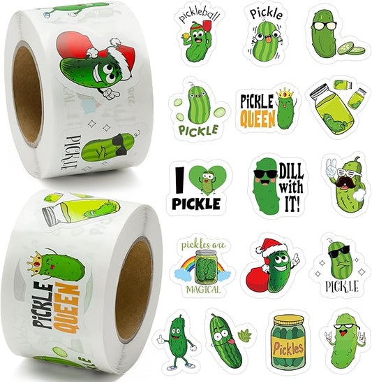 beyumi 1000pcs pickle cartoon stickers for kids in 2 rolls funny graphic aesthetics cucumber stickers waterproof vinyl sticker for scrapbooking bottle skateboard guitar luggage party decor gifts teens