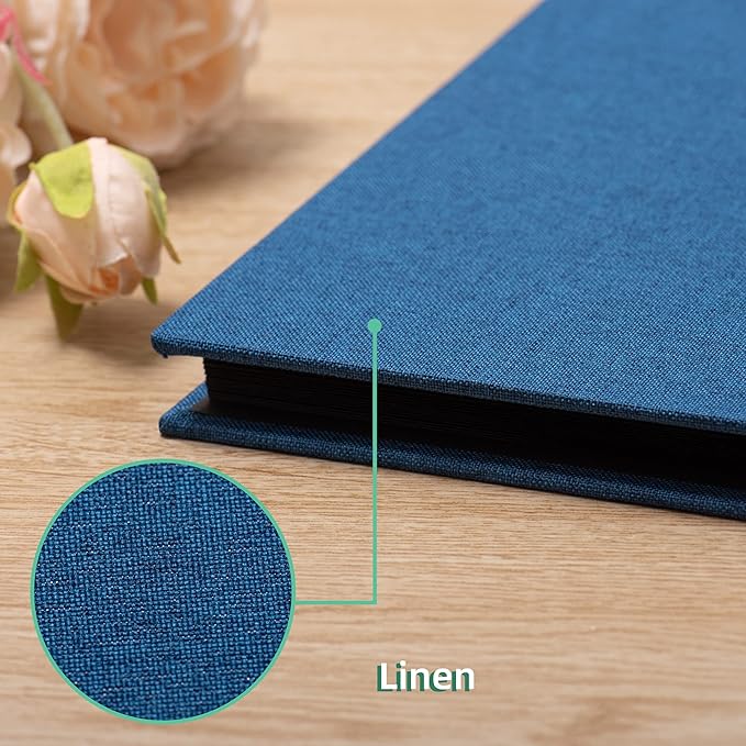 Large Photo Album Self Adhesive 4x6 8x10 10x12 13"x12.6" Scrapbook Album 12.6"x11" Inch 60 Black Sticky Pages Linen Cover Magnetic Photo Album with A Metallic Pen and DIY Stickers(Blue)
