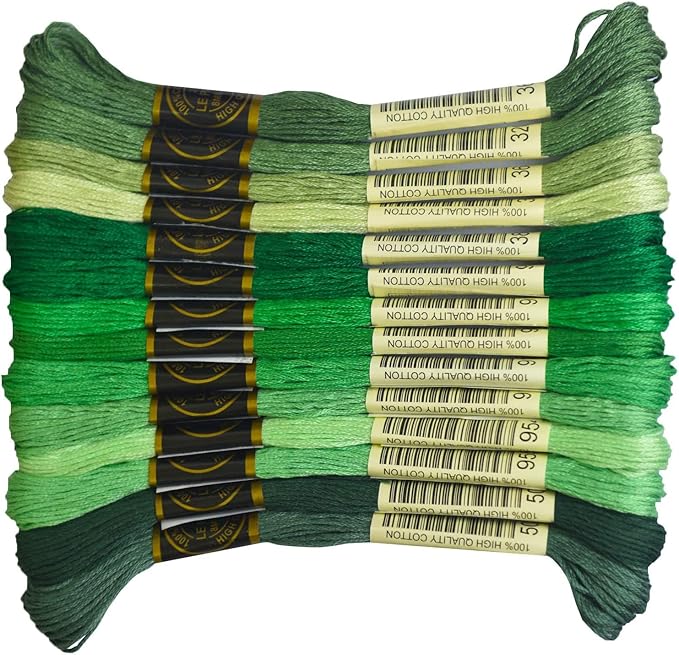 Premium Rainbow Color Embroidery Floss - Cross Stitch Threads - Friendship Bracelets Floss - Crafts Floss - 14 Skeins Per Pack Embroidery Floss, Pistachio Green Gradient