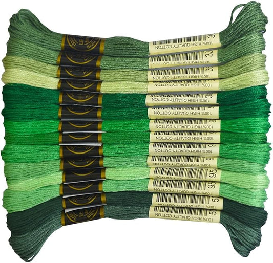 Premium Rainbow Color Embroidery Floss - Cross Stitch Threads - Friendship Bracelets Floss - Crafts Floss - 14 Skeins Per Pack Embroidery Floss, Pistachio Green Gradient