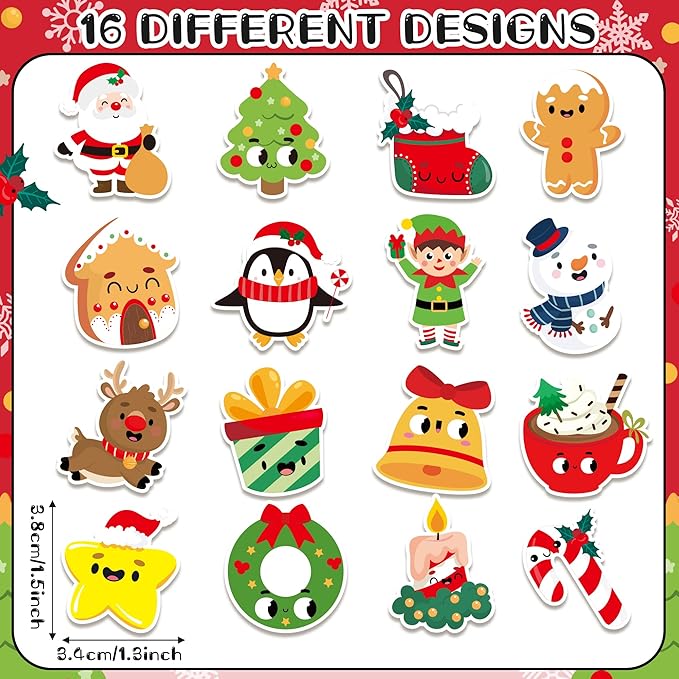 beyumi cute christmas sticker roll - 1000pcs christmas holiday stickers in 2 rolls waterproof vinyl xmas cute santa claus snowman candy cane decals gift party laptop bottle scrapbooking decor for kids