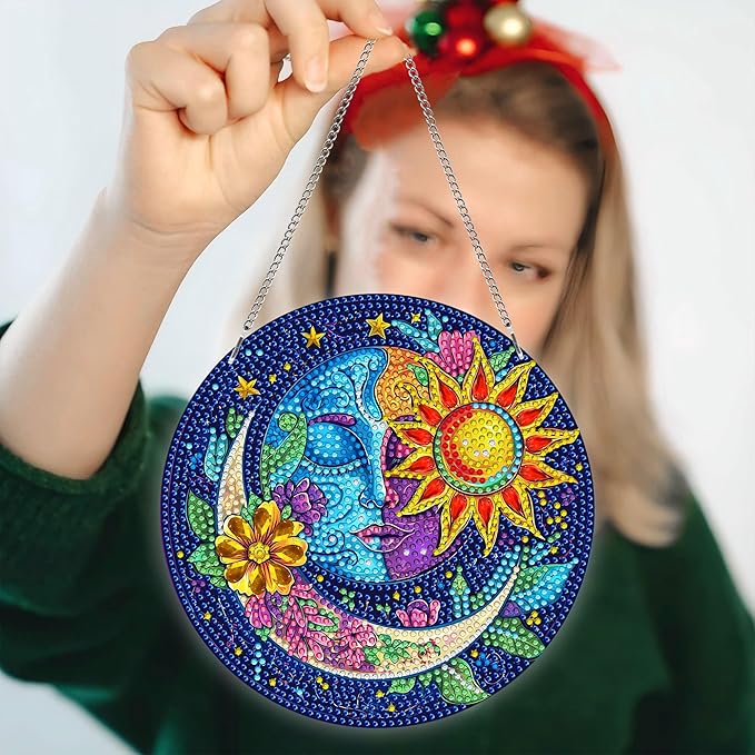 Pavemlo Hanging Diamond Art Kits for Adults Sun and Moon – 8x8 Inch Double-Sided Acrylic Board DIY Crystal Diamond Suncatcher Pendant, Sparkling Home Wall or Window Decoration Handmade Gift