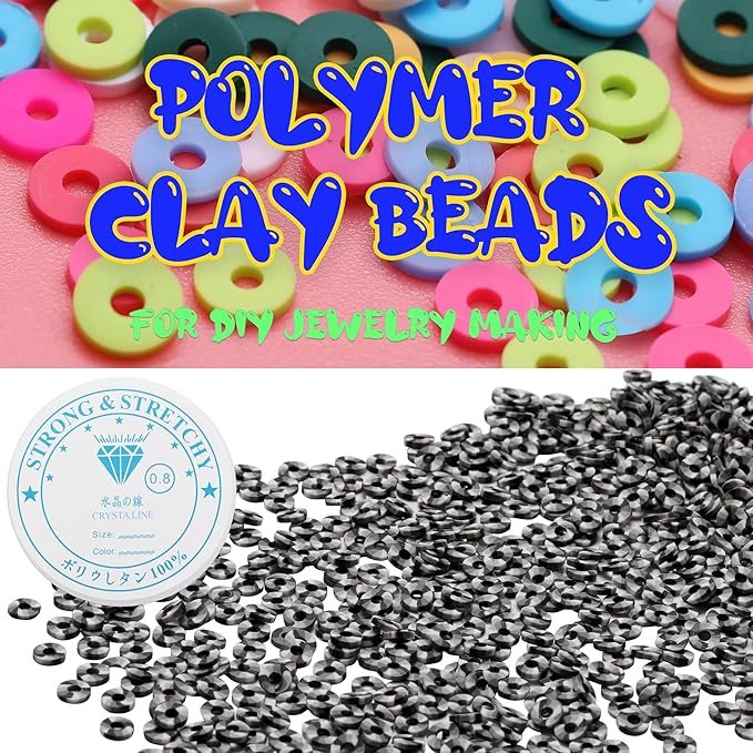 4000 Pcs Clay Beads for Bracelets Making, Polymer Spacer Flat DIY for Jewelry Necklace Earring Making Kit, Preppy Aesthetic Heishi Heshie Thin Disk Beads Assortments Set 4 6 8MM (SK-26, 6MM)