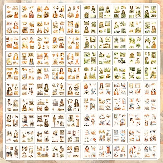 500PCS Pre-Cut Vintage Journal Stickers Kit, People House Landscape Transparent Waterproof Stickers for Junk Journal Supplies, DIY Craft, Planners, Journaling, Scrapbooking, Laptop, Cell Phone