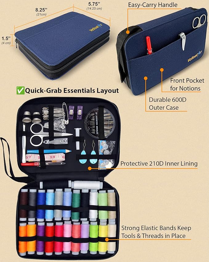 Easy to Use Navy Blue Sewing Kit for Adults and Kids - Needle and Thread Kit with Sewing Supplies and Accessories for Fixing Buttons & Small Repairs, Basic Travel Mending Set for Beginners