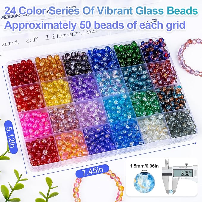 XSEINO About 1200+ PCS 6mm Golden Silk Style Glass Beads Bracelet Making Kit,24 Assorted Colors Golden Silk Series Crystal Beads for Bracelet and Jewelry Making and DIY Crafts,Friendship Bracelets