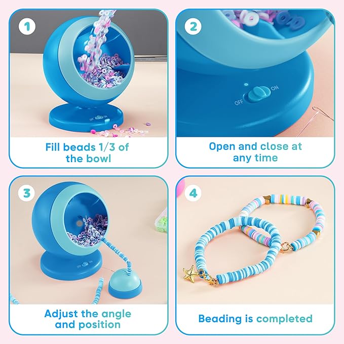 ETUDAW Bead Spinner, Clay Beads Bracelet Making Kit, Beginner Clay Beads and Charms Kit for Necklaces and Bracelets, DIY Arts and Crafts Birthday Gifts(Blue)