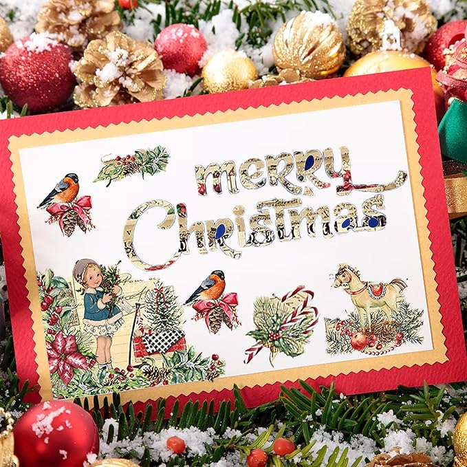 Christmas Pattern Scrapbook Paper, 6 Inch Card Production Supplies, 24 Sheets Single Sided Acid-Free Cardstock Greeting Card, Handmade Gift Journaling Craft Kits (E-style)
