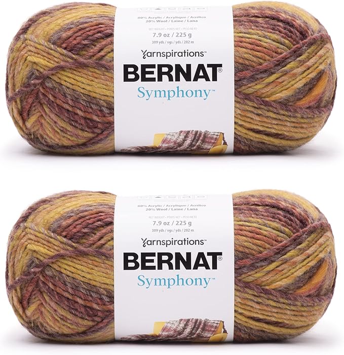 Bernat Symphony Autumn Maple Yarn - 2 Pack of 225g/8oz - Wool Blend - 5 Bulky - 309 Yards - Knitting/Crochet
