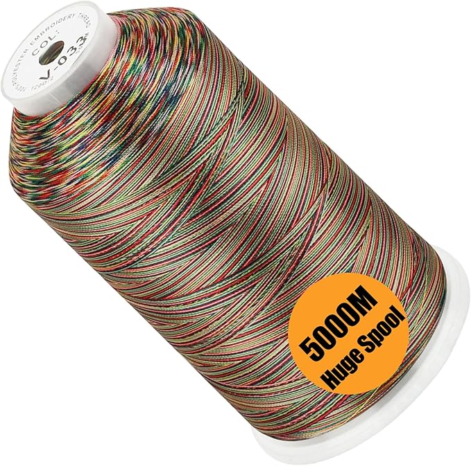 New brothread - Single Huge Spool 5000M Each Polyester Embroidery Machine Thread 40WT for Commercial and Domestic Machines - Variegated Color-V-033