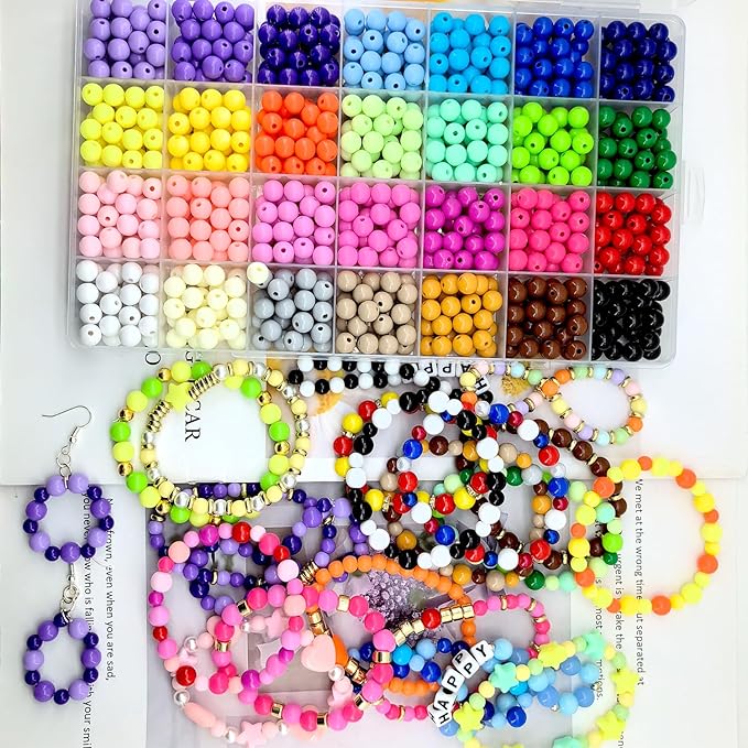 756Pcs 8mm Acrylic Round Beads for Jewelry Making, 28 Colors Rainbow Round Beads for Bracelets Making Kit Pastel Plastic Bubble Gum Beads Loose Beads Bulk for DIY Necklace Crafts