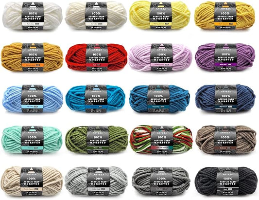 ARTEZA Acrylic Yarn for Crocheting, 20 Mini-Skeins of Worsted Yarn for Knitting in Classic Colors, Knitting & Crochet Supplies