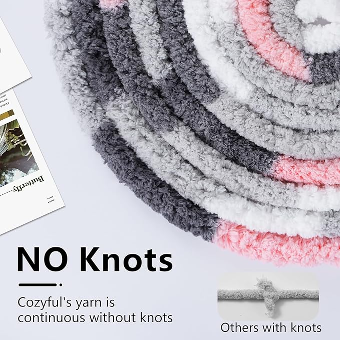 Chunky Yarn for Hand Knitting - #10 Chunky Chenille Blanket Yarn, Jumbo Big Thick Chunky Yarns for Crocheting, Tie Dye Bulky Knit Yarns, 8 Skein (25 yds 8 oz Each Skein), Pink & Grey & White