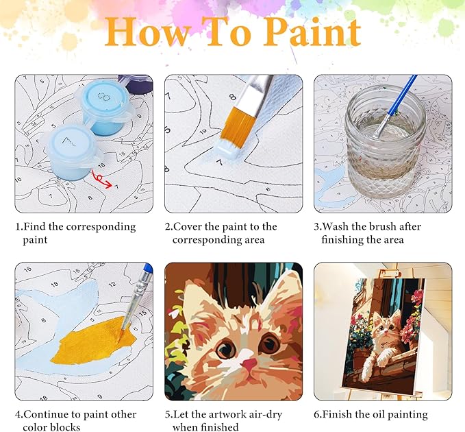 Okarina Framed Paint by Numbers Kit for Adults Beginner Cute Cat, Adult Paint by Number Kits on Canvas Framed Cat, DIY Acrylic Oil Painting by Numbers with Frame, Perfect for Home Decor 8 X 12 Inch