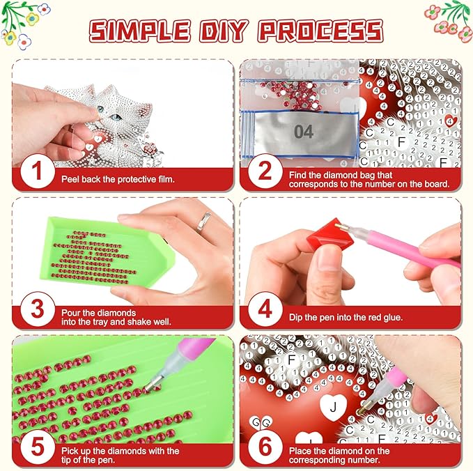 KEYIFA White Cat Diamond Painting Kit, DIY Heart Diamond Art for Adults, Diamonds Pendant Special Shaped Rhinestone Window Hanging Ornaments Home Garden Wall Door Decoration, 20cm Width